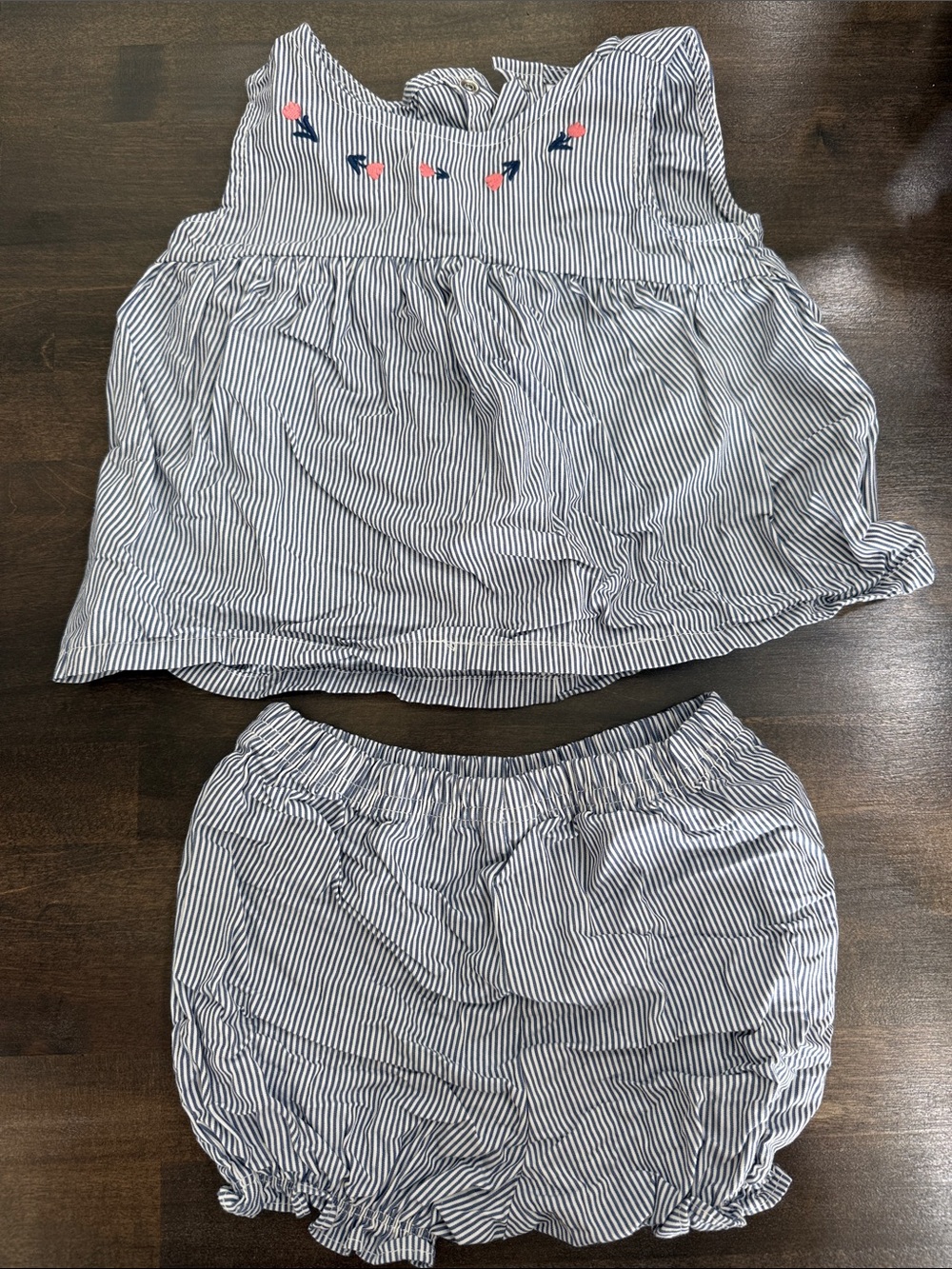 Carter's Navy and White Striped Baby Two-Piece with Pink Embroidery